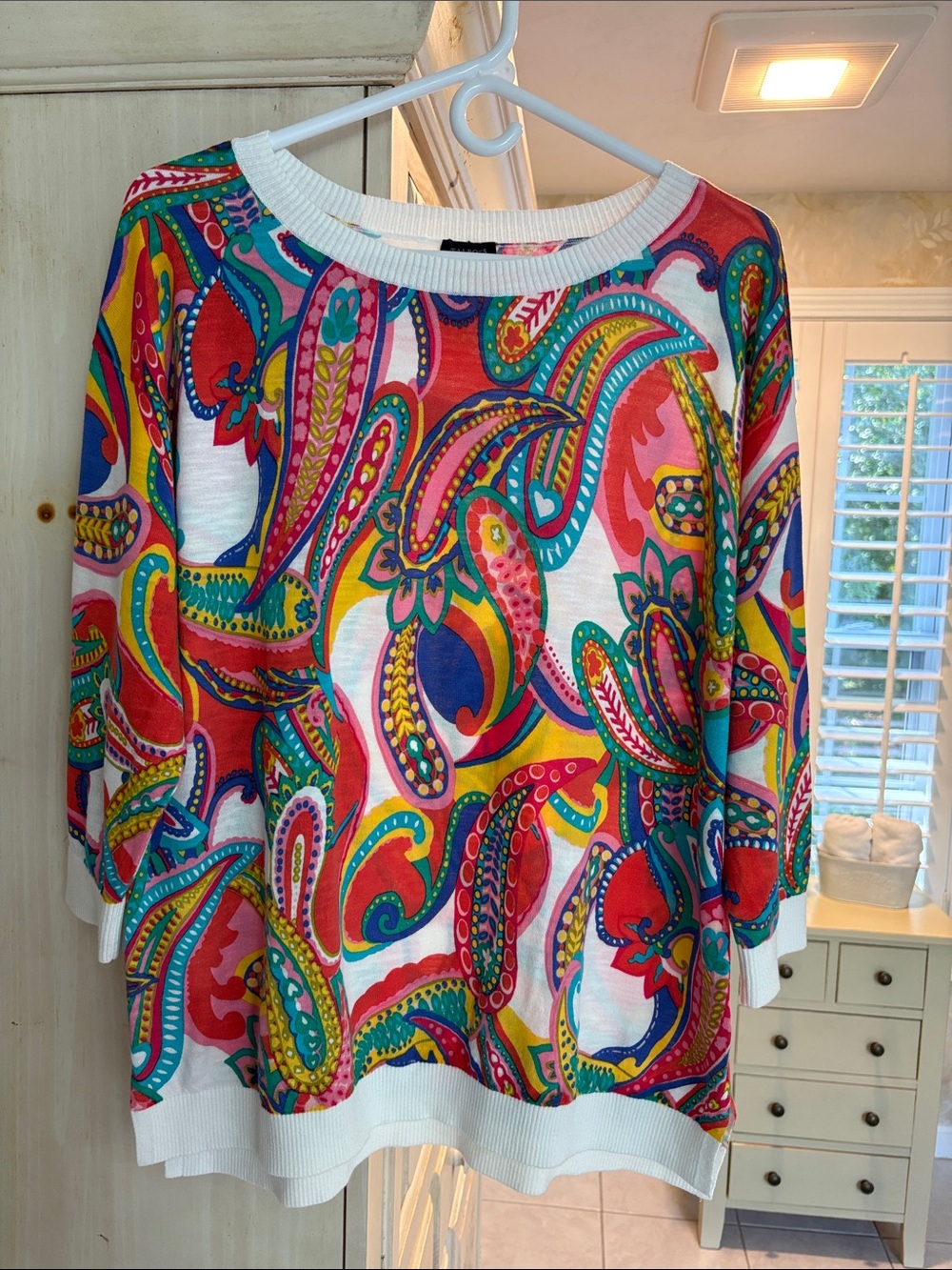 Talbots Multicolor Paisley Cotton Boatneck Lightweight Tunic Sweater